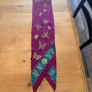 Echo Vintage Asian Butterfly Magenta Blue Gold Silk Scarf